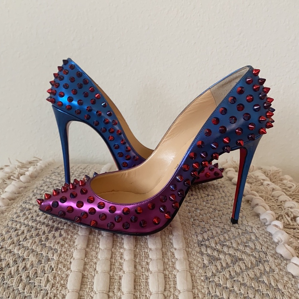 LOUBOUTIN SO KATE MULTICOLOR SPIKED LEATHER HEELS - Picture 4 of 8